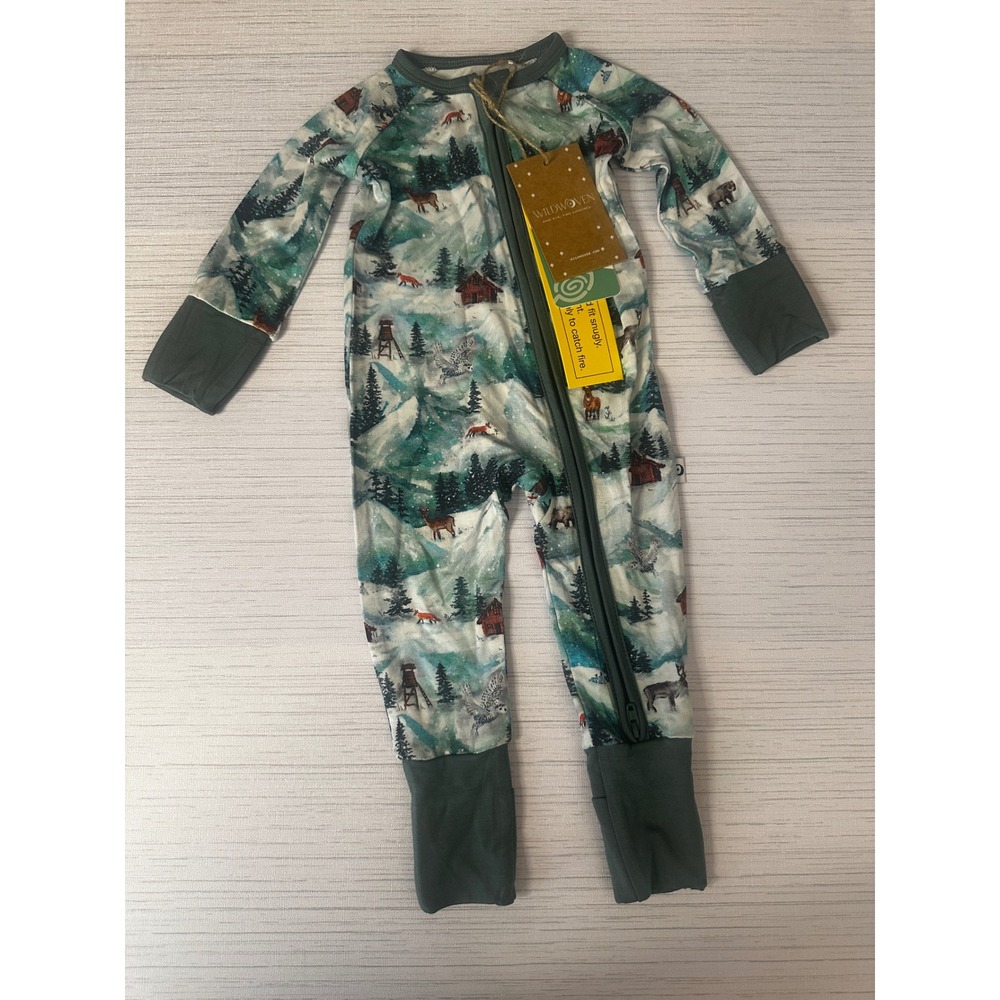 Wildwoven Winter Mountain Cabin Bamboo Modal Sleeper Pajamas 0-3M NWT